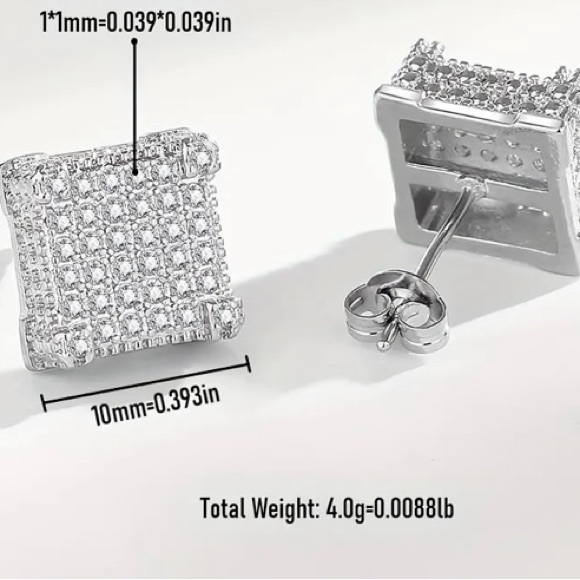 Men’s Earrings 925 Sterling Silver CZ - Picture 7 of 10